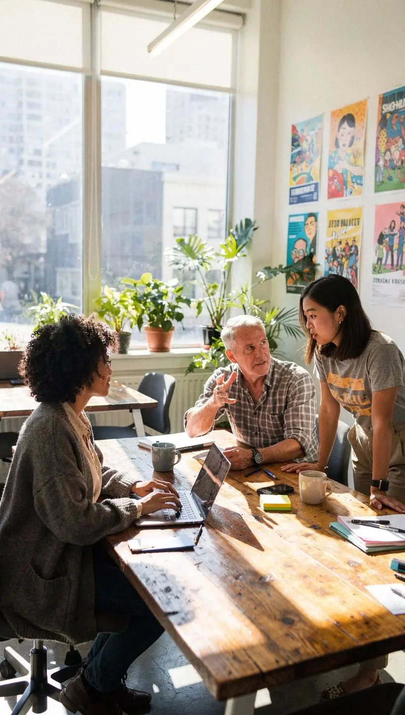 Community members engaged in a collaborative discussion to identify local challenges and develop practical solutions in a professional setting